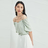 EITIE爱特爱夏新款通勤显瘦直筒短款一字肩泡泡袖雪纺衫上衣B2213910 商品缩略图1