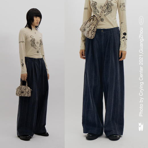 CryingCenter.刮痕工艺肌理感阔腿牛仔裤拉胯裤 巨好穿 哭喊中心 商品图0
