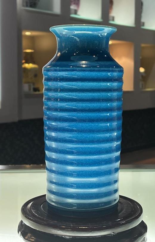 【颜色釉】单色釉孔雀蓝玄纹瓶 商品图0