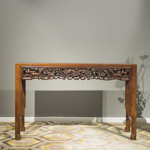 清 红木透雕螭龙纹四面平条桌 商品图0