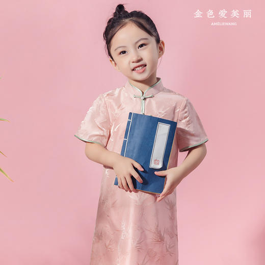 金色爱美丽 女童旗袍秋新品原创品牌女童桑蚕丝连衣裙-温柠 商品图3
