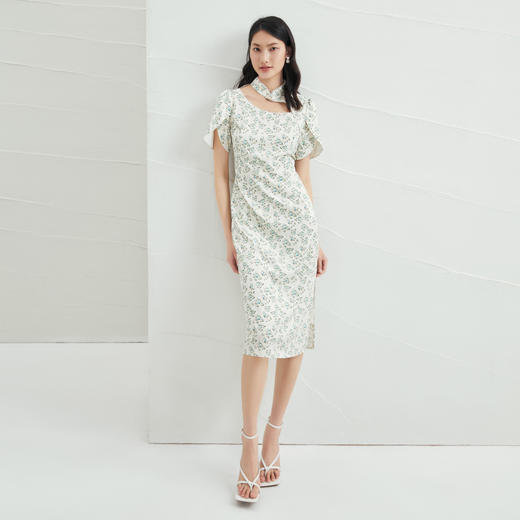 EITIE爱特爱夏新款立领镂空清新碎花温柔气质改良旗袍连衣裙B2207968 商品图1