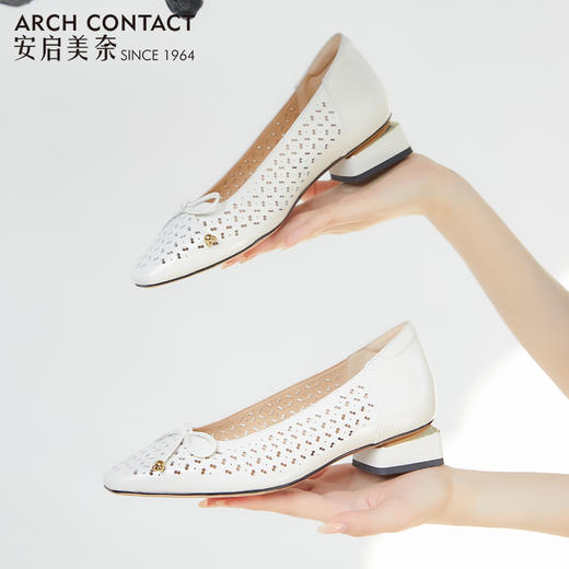 安启美奈足弓设计舒适洞洞鞋女方头蝴蝶结单鞋 商品图1