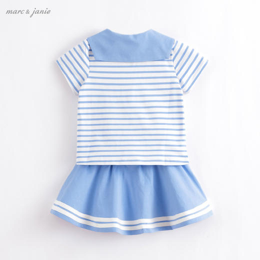 marcjanie马克珍妮夏装新款 女童海军领条纹短袖套装212627 商品图1