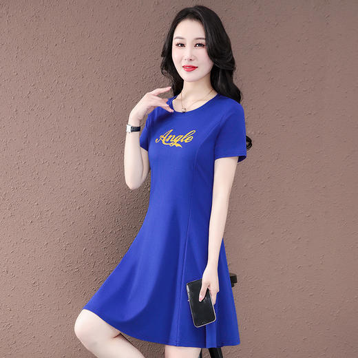 时尚显瘦休闲气质连衣裙，克莱因蓝短纯棉袖连衣裙TR-8166 商品图0