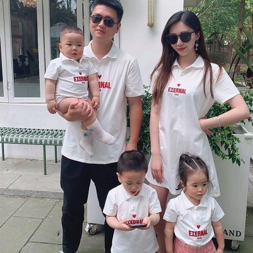黛唯梵 婴儿亲子装夏装一家三四母子短袖t恤母女爱心POLO衫连衣裙潮国庆出游 商品图3