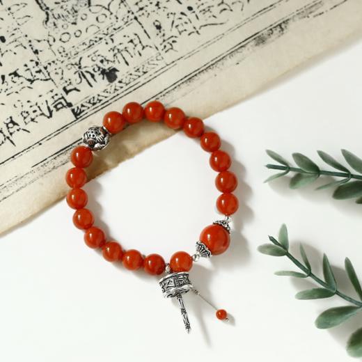 南红玛瑙圆珠手串 925银吉祥轮手链天然原石 醍醐原创 商品图0