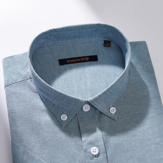 【定制刺绣 棉麻混纺】罗蒙夏季薄款透气亚麻短袖衬衫男商务休闲衬衣 商品图8