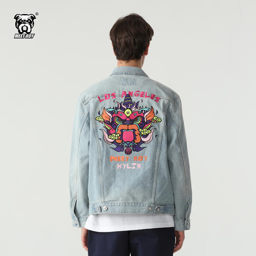 MEET.ROY麒麟祥云系列45#刺绣 蓝色水洗做旧牛仔夹克 常规版型01MR1378 商品图0