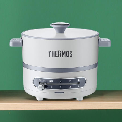 膳魔师（THERMOS）多功能小火锅料理锅家用电火锅多用途电热锅电煮锅烧烤肉不沾锅EHA-4301A 奶油白标配 商品图2