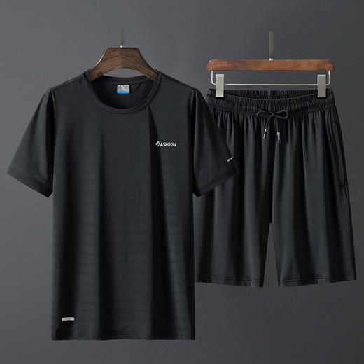 【新款DTH】大依优型大码男装速干弹力短袖短裤套装夏季加肥加大运动套装休闲舒适透气潮流 商品图4