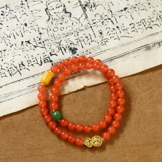 醍醐 6mm樱桃红南红福禄双圈手串 搭碧玉蜜蜡配珠女款时尚礼物 商品图0