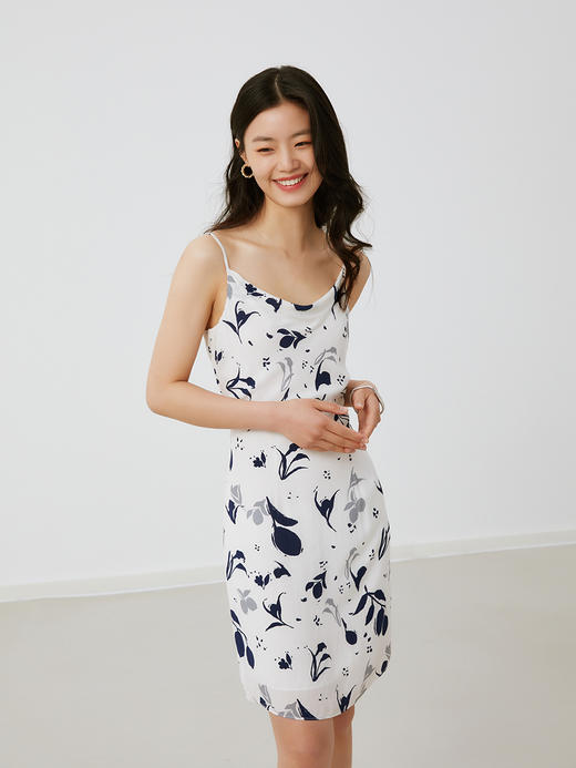 HeyDress荡领碎花吊带连衣裙女夏季法式浪漫印花设计感气质短裙子 商品图0