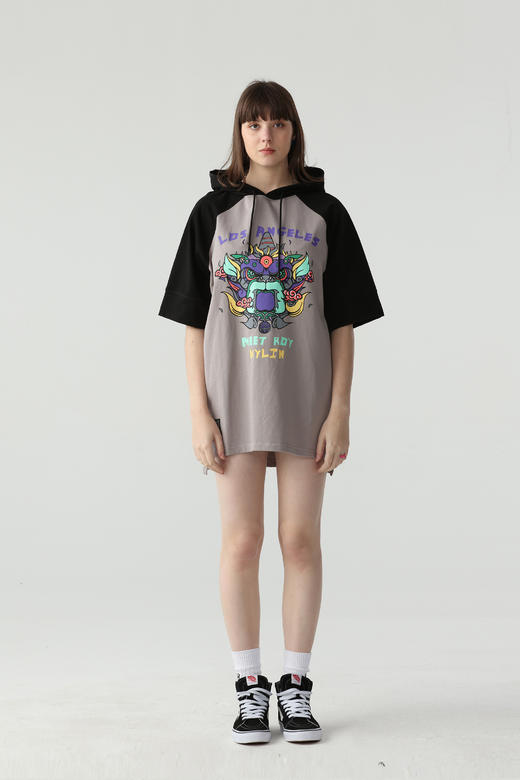 MEET.ROY麒麟祥云系列印花插肩oversize版型拼接半袖帽衫01MR1293 商品图3