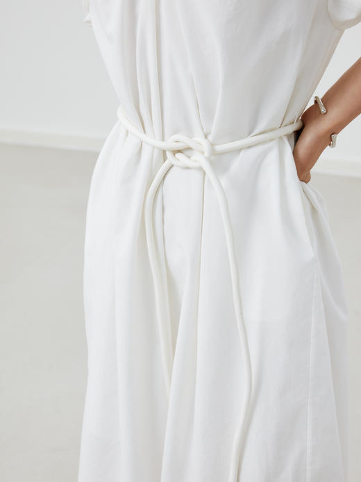 【周四精选福利】HeyDress白色抽褶连衣裙女法式V领宽松收腰设计冰氧气质裙子 商品图2