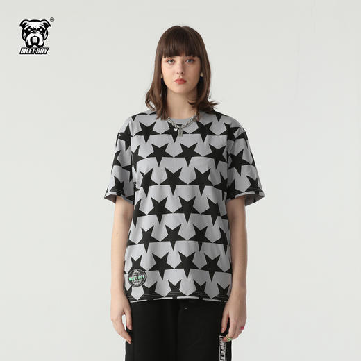 MEET.ROY简约几何星星满印工艺徽章时尚短袖T恤01MR1325 商品图0
