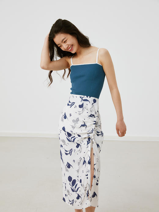 HeyDress法式抽褶碎花半身裙女夏季不规则设计感半裙高腰小众裙子 商品图4