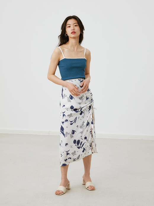 HeyDress法式抽褶碎花半身裙女夏季不规则设计感半裙高腰小众裙子 商品图2