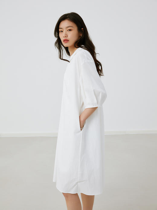 【周四精选福利】HeyDress白色抽褶连衣裙女法式V领宽松收腰设计冰氧气质裙子 商品图3