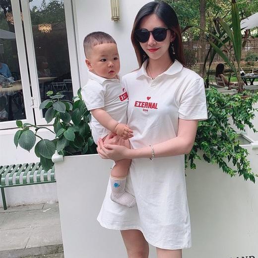 黛唯梵 婴儿亲子装夏装一家三四母子短袖t恤母女爱心POLO衫连衣裙潮国庆出游 商品图2