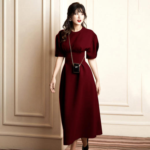 2022春夏气质中长款收腰修身泡泡袖宴会晚礼服连衣裙BHS 商品图2