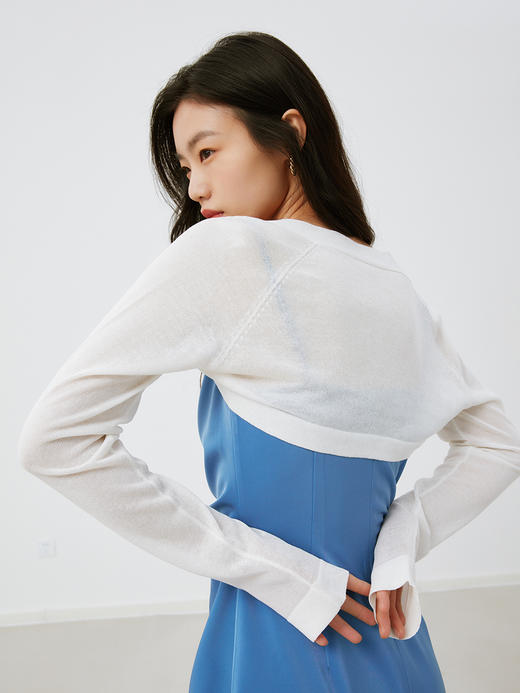 【周四精选福利】HeyDress针织开衫女时髦叠穿披肩袖一片式坎肩短款长袖防晒衫 商品图2