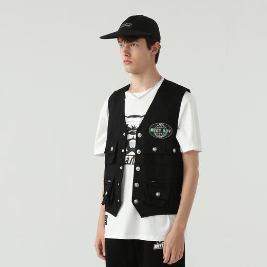 MEET.ROY日系复古多口袋徽章工装渔夫马甲外套 原若航明星同款	01MR1296 商品图1