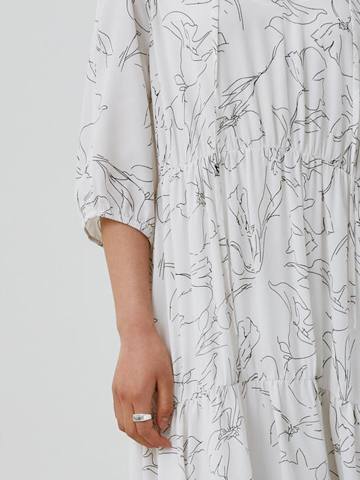 HeyDress简约艺术印花连衣裙女V领宽松收腰垂感褶皱气质吊带裙子 商品图2