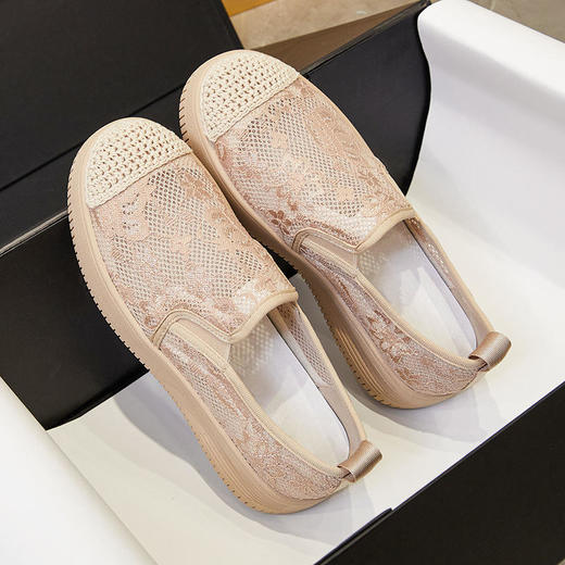 YR-大码渔夫鞋女2022夏季新款蕾丝网面透气单鞋厚底懒人一脚蹬低帮鞋 商品图0