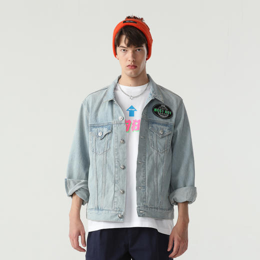 MEET.ROY麒麟祥云系列45#刺绣 蓝色水洗做旧牛仔夹克 常规版型01MR1378 商品图1