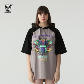 MEET.ROY麒麟祥云系列印花插肩oversize版型拼接半袖帽衫01MR1293