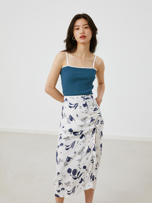 HeyDress法式抽褶碎花半身裙女夏季不规则设计感半裙高腰小众裙子 商品图0