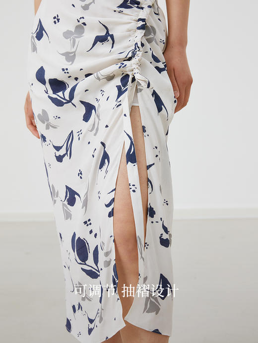 HeyDress法式抽褶碎花半身裙女夏季不规则设计感半裙高腰小众裙子 商品图3