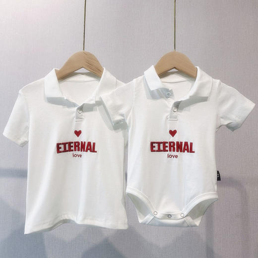 黛唯梵 婴儿亲子装夏装一家三四母子短袖t恤母女爱心POLO衫连衣裙潮国庆出游 商品图5