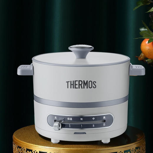 膳魔师（THERMOS）多功能小火锅料理锅家用电火锅多用途电热锅电煮锅烧烤肉不沾锅EHA-4301A 奶油白标配 商品图3