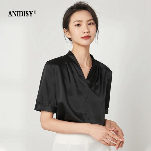 重磅真丝V领短袖套头上衣 商品图4