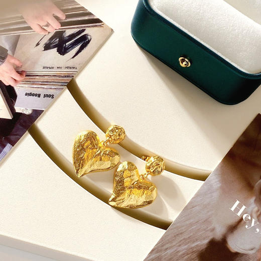 417-10小众品 Mer复古摩登 金色桃心 耳环项链套装 跑量特 商品图6