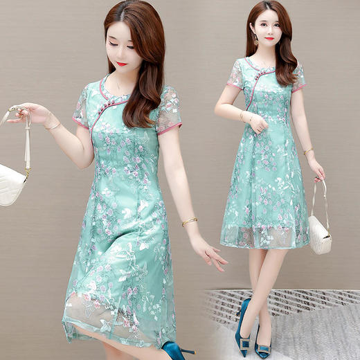 YWE C2138贵夫人印花连衣裙气质中长款改良版旗袍裙 商品图1