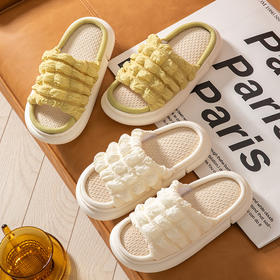 【泡芙软底亚麻拖鞋】春夏小红书推荐厚底拖鞋女 室内静音居家防滑软底拖鞋