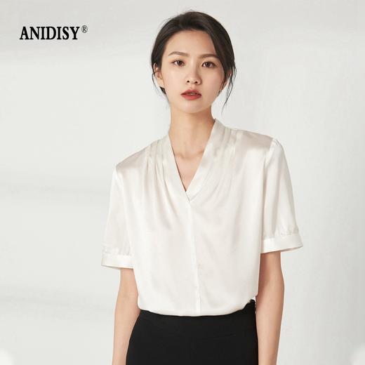 重磅真丝V领短袖套头上衣 商品图0