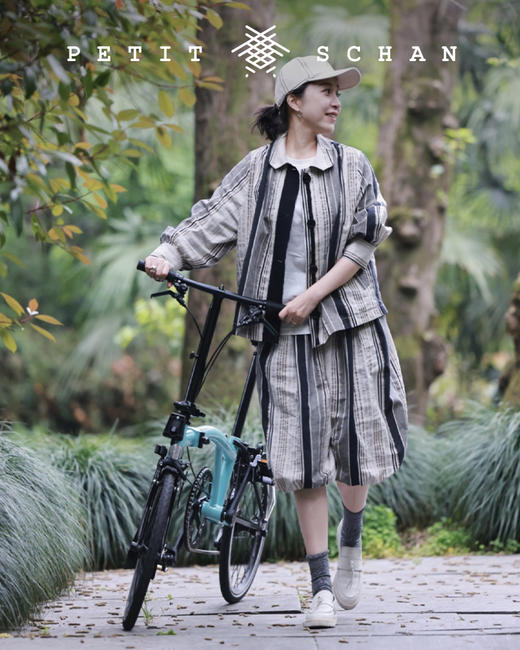 PETIT SCHAN小闪 CLO#083  Grandma’s pumpkin 婆婆的南瓜 日本进口棉麻混纺面料条纹设计款南瓜裤 商品图2