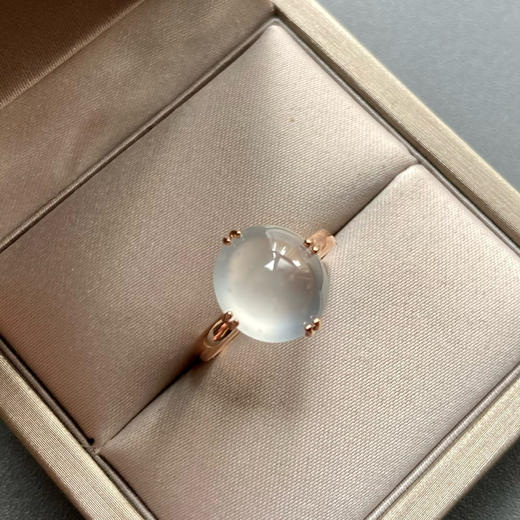 玻璃种雪花棉大蛋面戒指18k玫瑰金镶嵌 商品图0