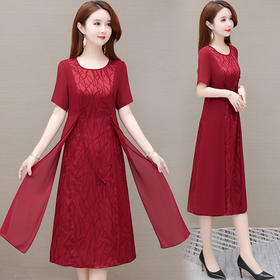 YWE 22FDY39大码印花连衣裙修身中长款气质优雅