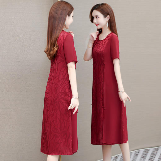 YWE 22FDY39大码印花连衣裙修身中长款气质优雅 商品图4