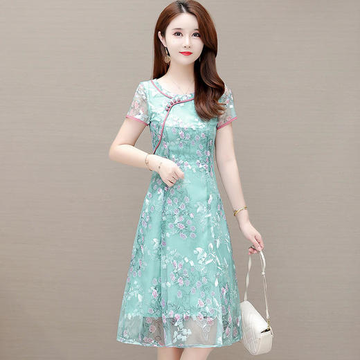YWE C2138贵夫人印花连衣裙气质中长款改良版旗袍裙 商品图3