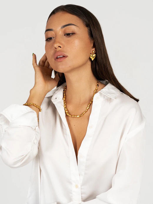 417-10小众品 Mer复古摩登 金色桃心 耳环项链套装 跑量特 商品图2