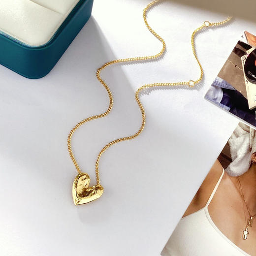 417-10小众品 Mer复古摩登 金色桃心 耳环项链套装 跑量特 商品图5