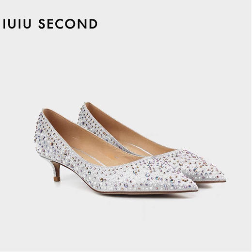 IUIU SECOND2022春夏新款尖头珍珠水钻浅口单鞋（4.5cm/6.5cm两种跟高可选） 商品图2
