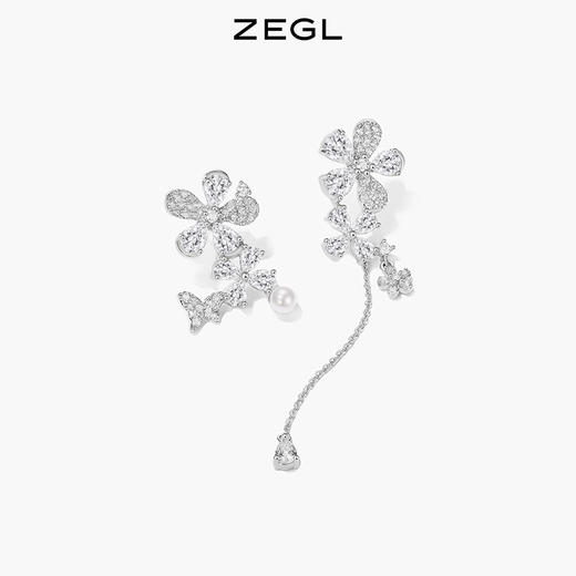 ZEGL设计师轻颜系列花朵耳环女2022年新款耳钉925银针不对称耳饰 商品图3