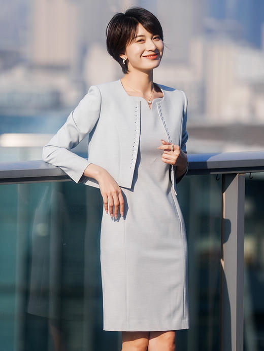 春夏西装外套女高级感小个子气质通勤西服连衣裙套装两件套 商品图0